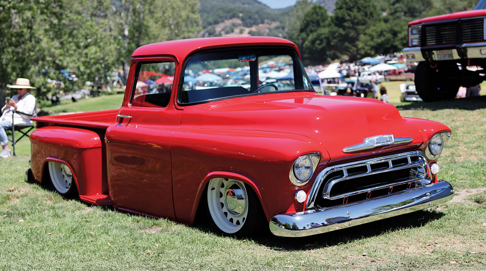 lowered red C10 truck