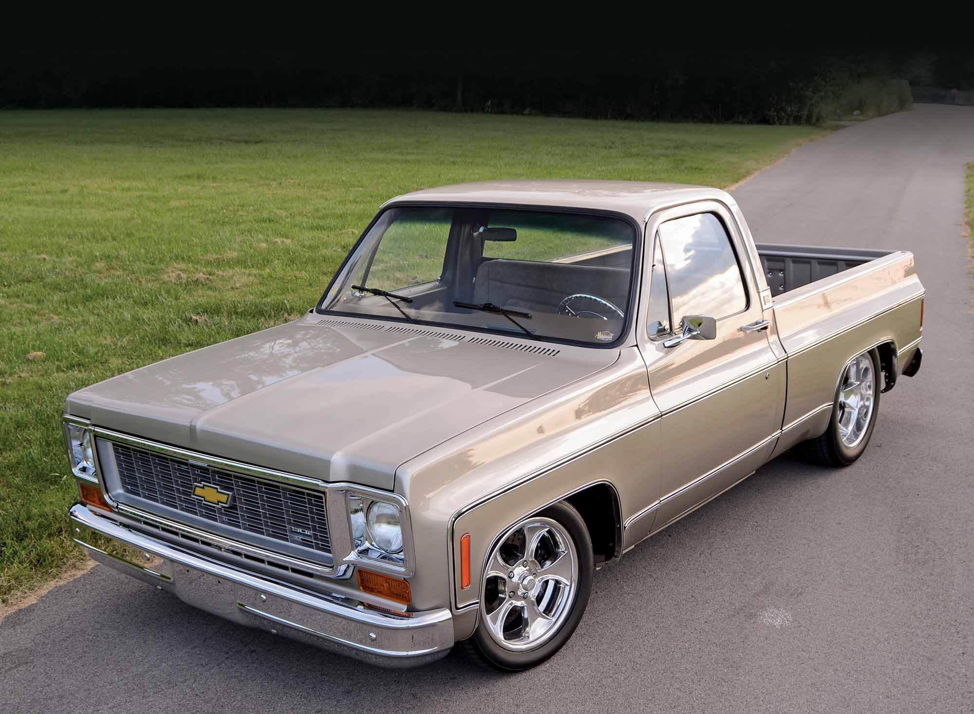 '77 Chevrolet C10 pickup truck 3/4 front view