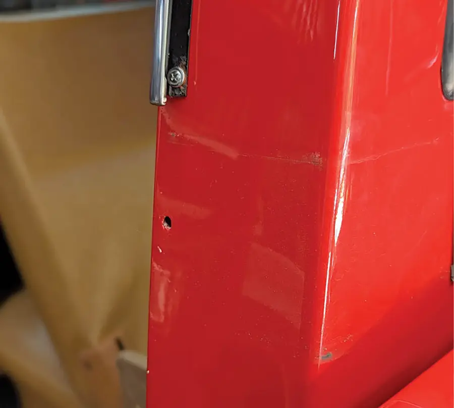 As with a lot of classic trucks, the trim holes have been modified and your truck may be different here. The original trim has two spring clips for this corner and the bodywork has covered the original holes with a new variation remaining.