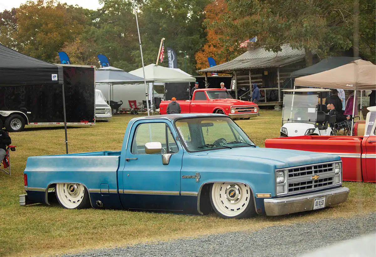 side view of a blue C10 truck