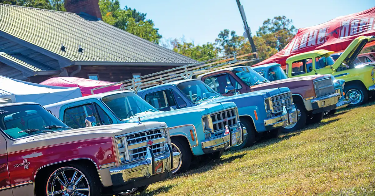 line of C10 trucks in different colors