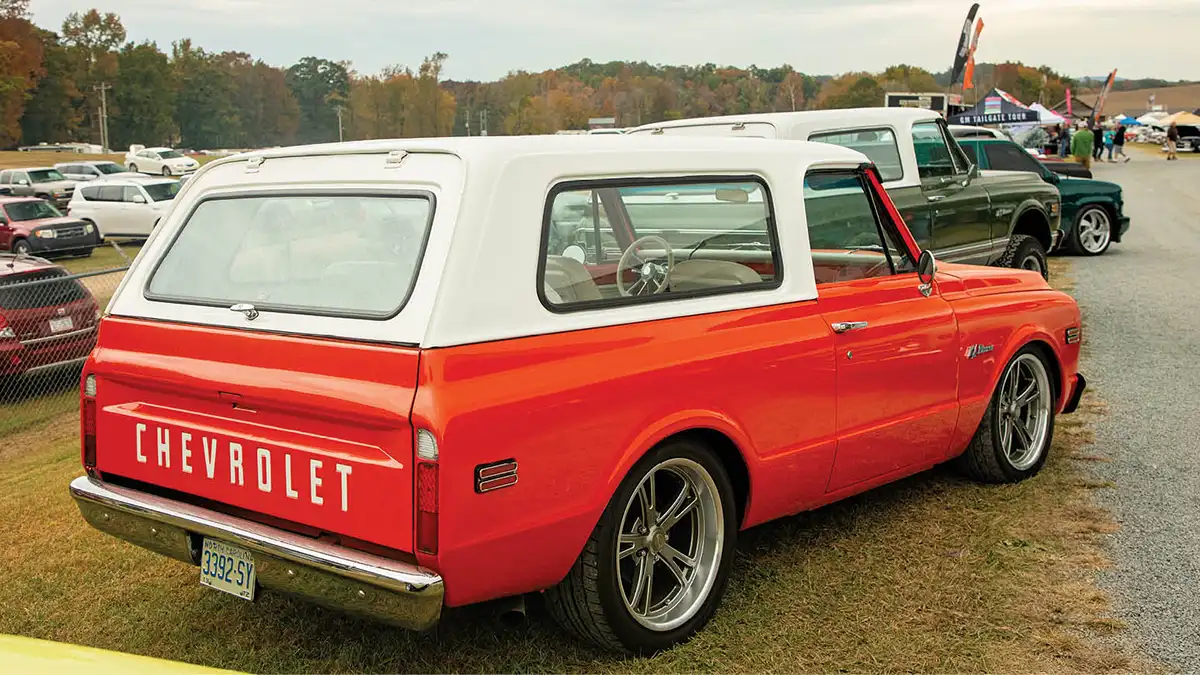 back of a red and white C10 truck