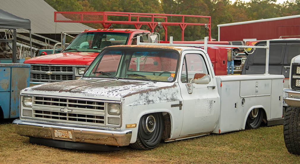 lowered white C10 truck