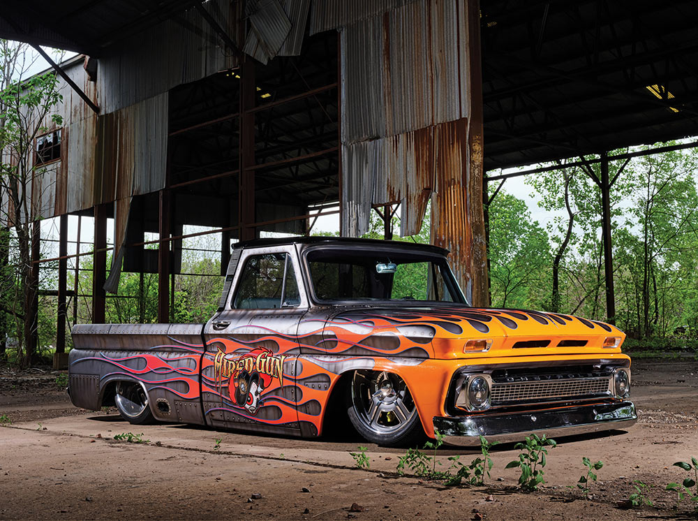 Hired Gun '66 C10 with steel panel and flames livery