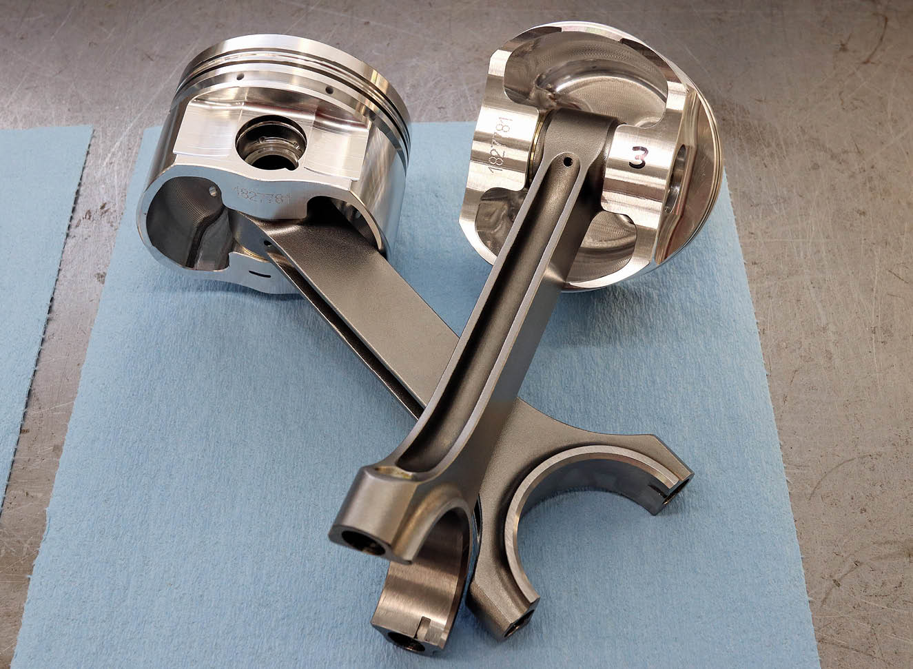 The pistons are custom Diamond flat tops They are sized at 3.780 inches in diameter, making the engine’s displacement 265 ci. As we already mentioned, the crankshaft’s rod journals have been cut down to 2.200 inch, or big-block Chevrolet sized, which gives him a much greater selection of connecting rod options to choose from. These are 7.100 long forged rods from Molnar Technologies.