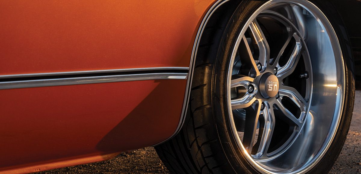 close view of the rear driver side tire on the ’79 Chevy C10