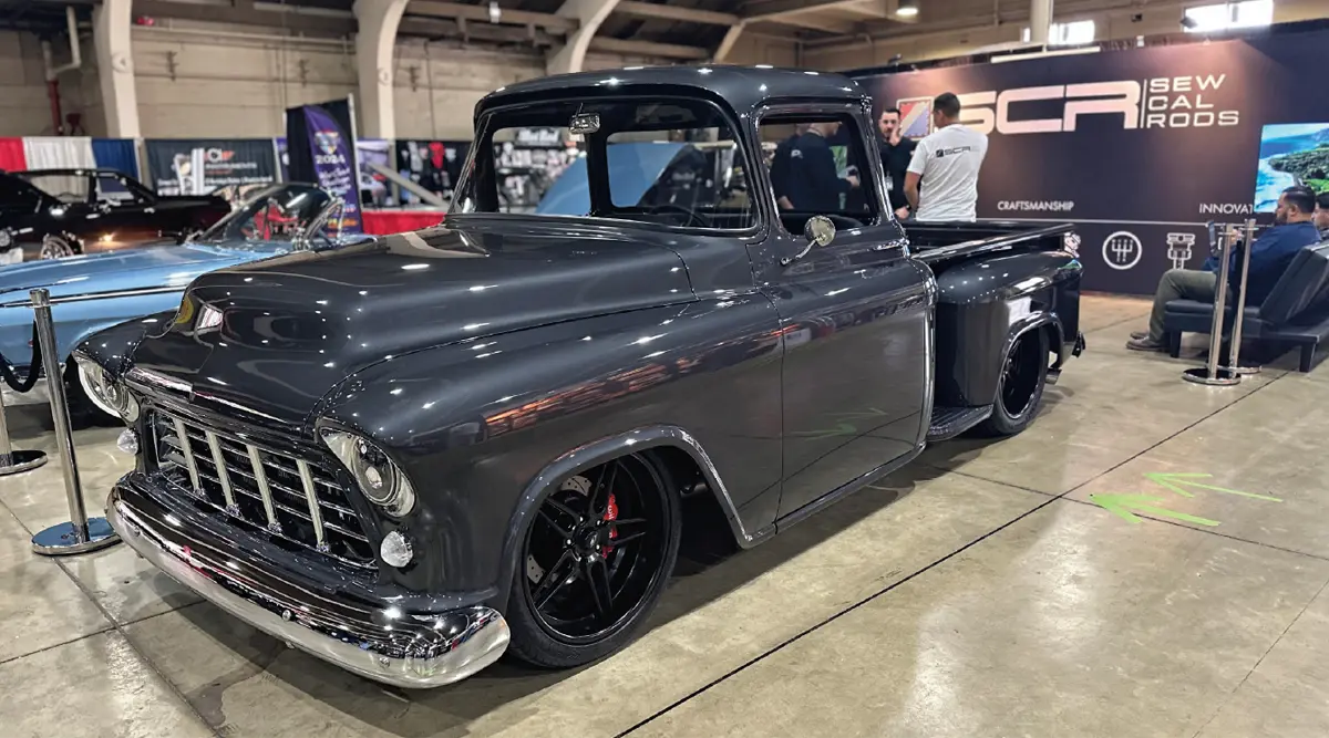 quarter driver side of a deep gray classic truck