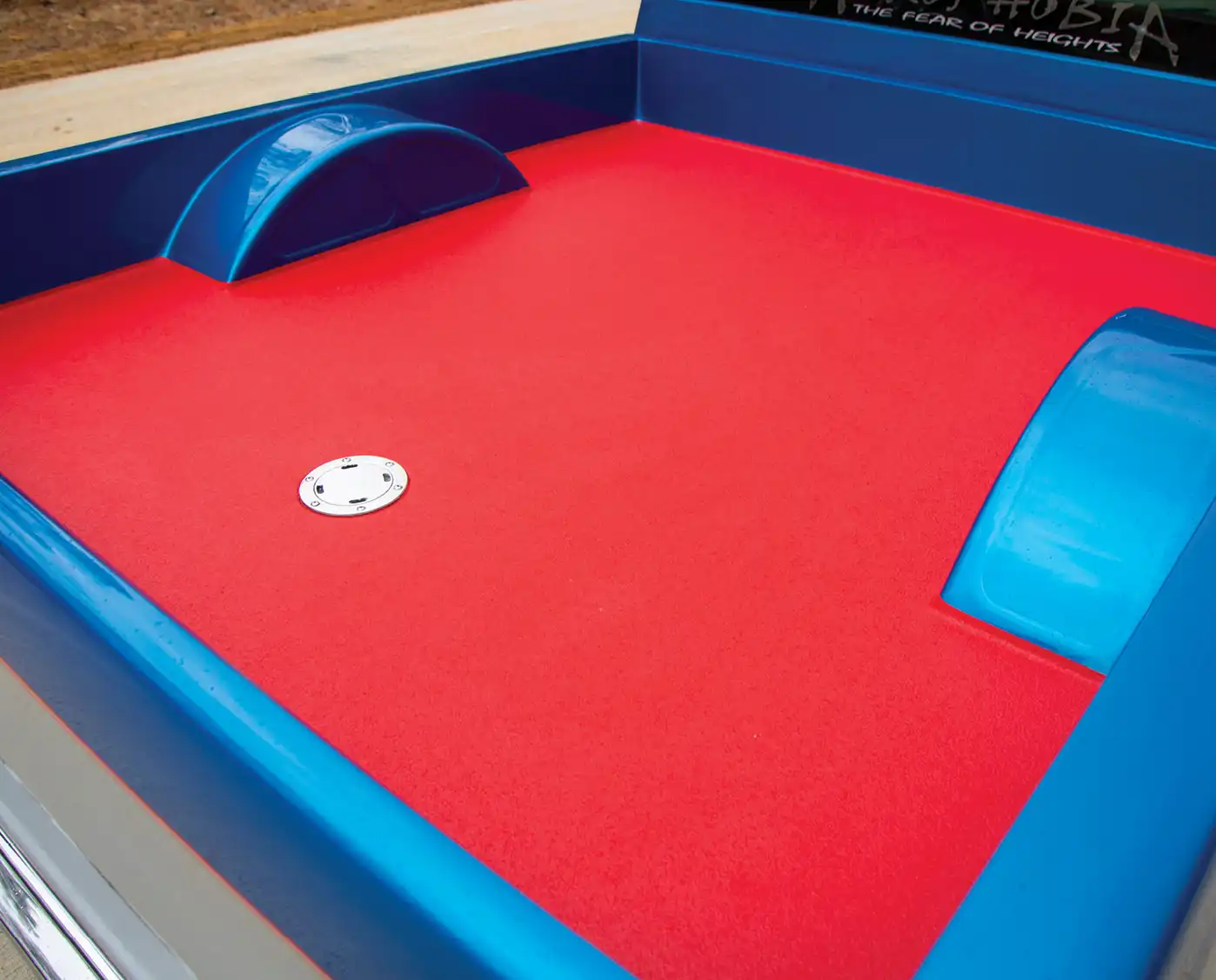 red and blue custom truck bed