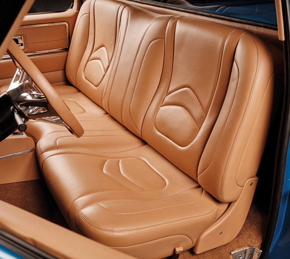 brown leather interior seating in an ’83 Chevy C10