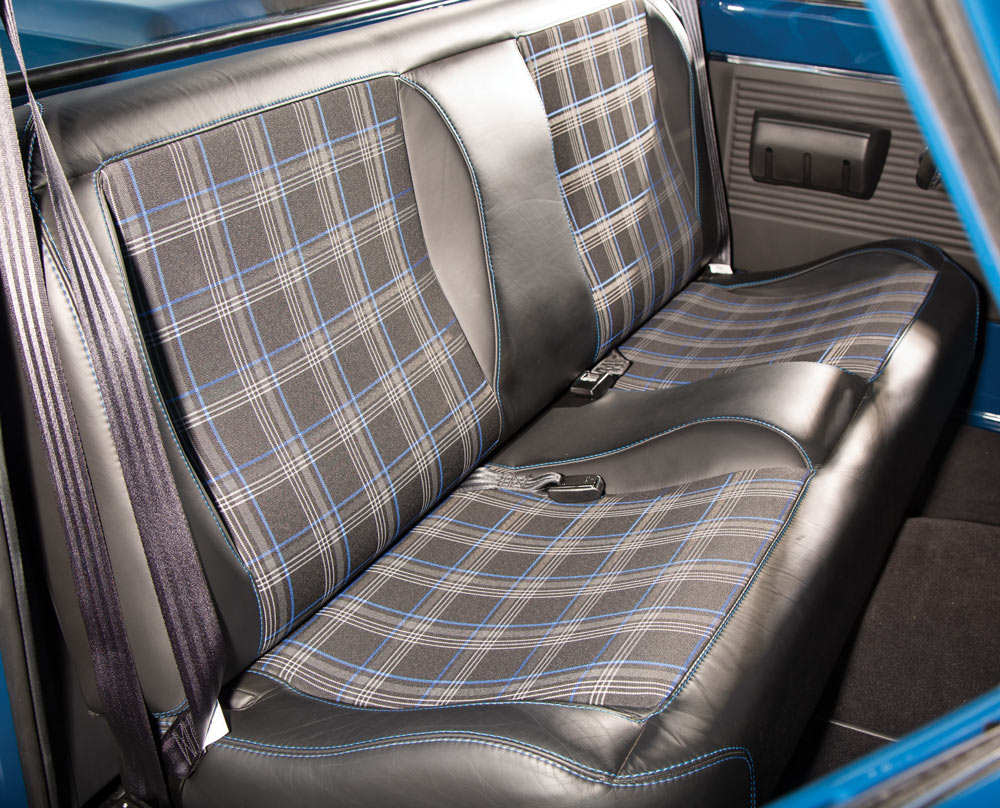 seats of blue ’71 Chevy Truck