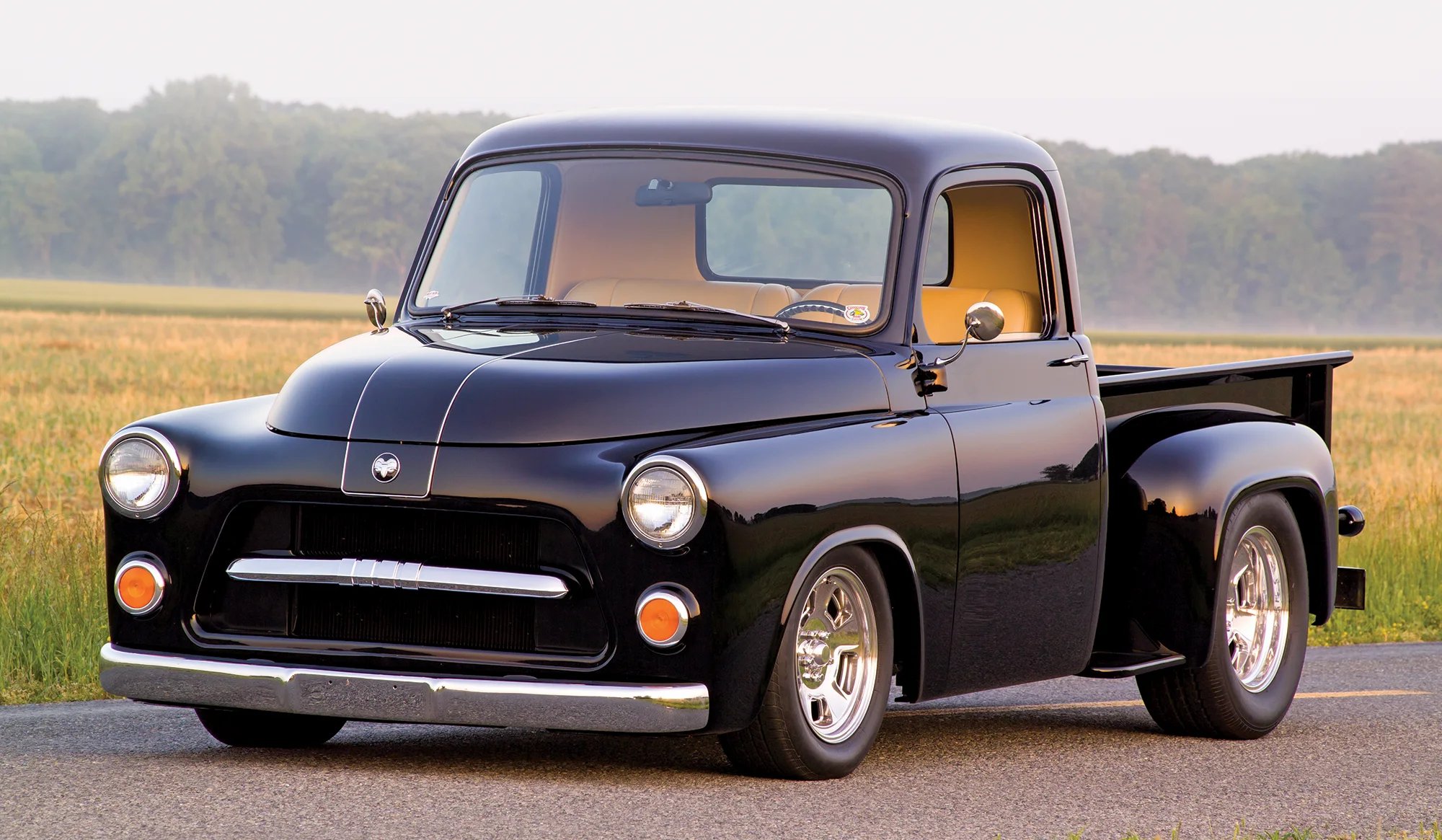 3/4 side view of black 1954 Dodge Hot Rod C-Series