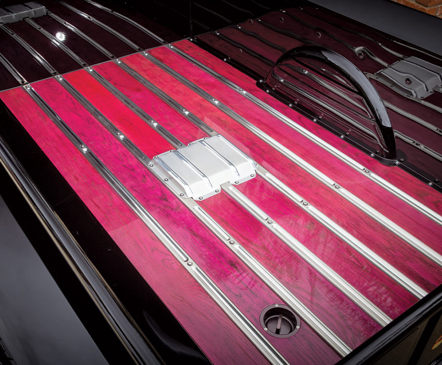 '51 Ford truck bed with red wood