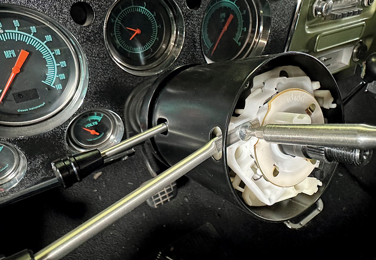 Attaching steering column cover in a 1967-1972 Chevrolet C10
