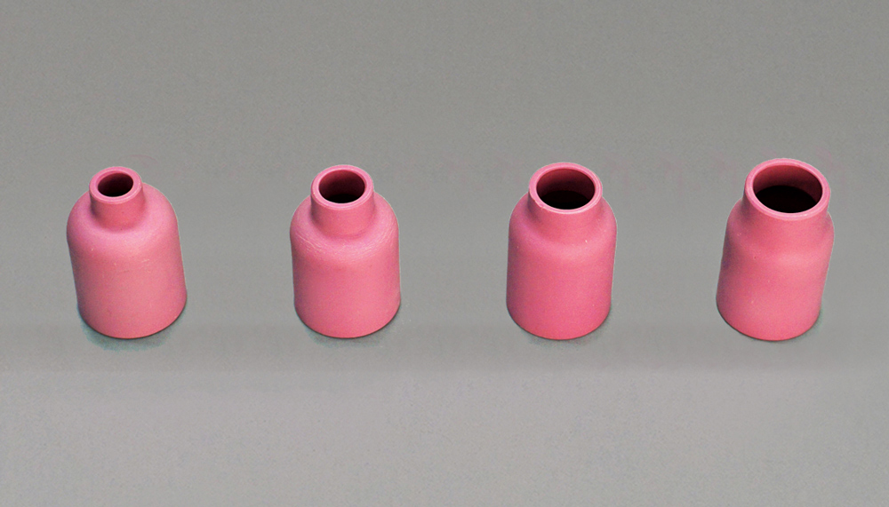 Pink TIG welding nozzles set, wide opening, different sizes for varying welding applications