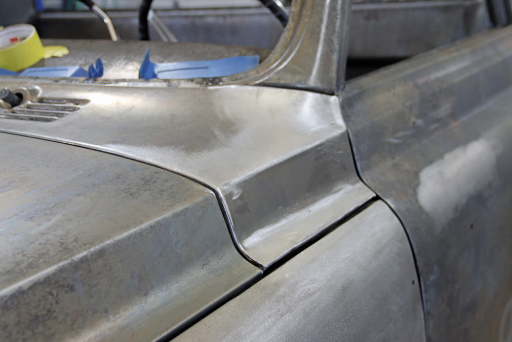 Chevy K10 cab with metalwork finished, ready for primer and paint preparation