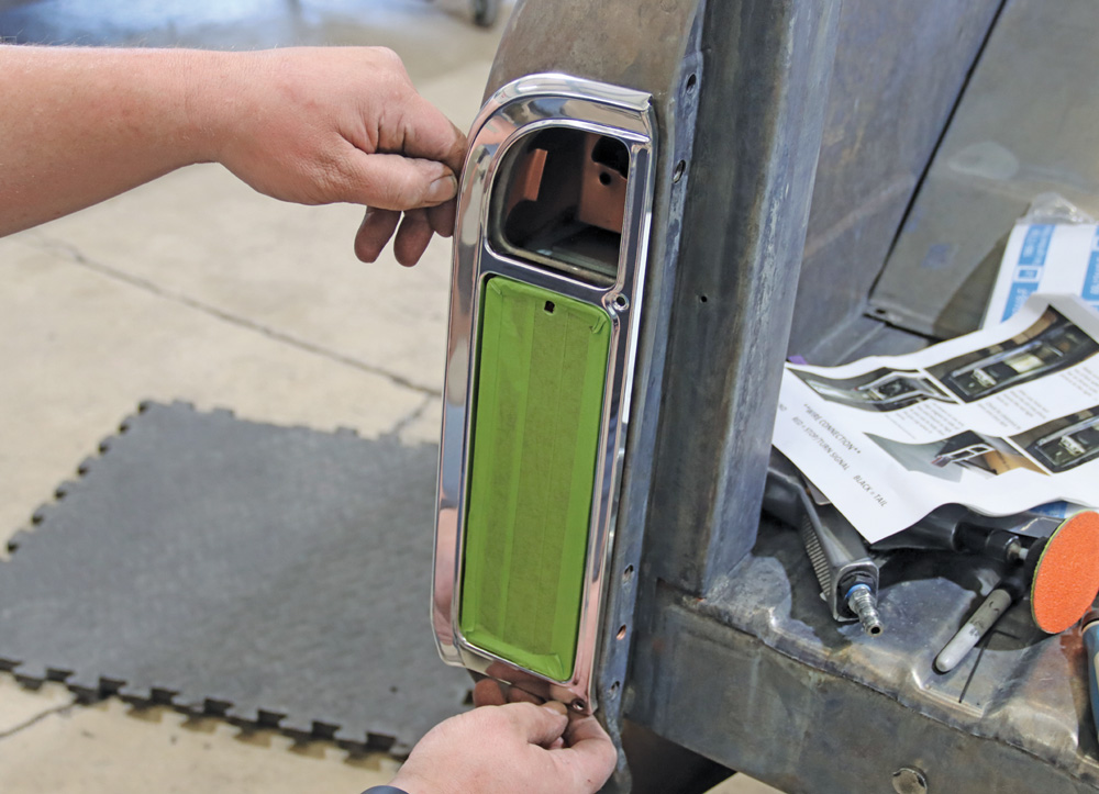 Installation of a custom-fabricated, billet fuel door on a Chevy K10