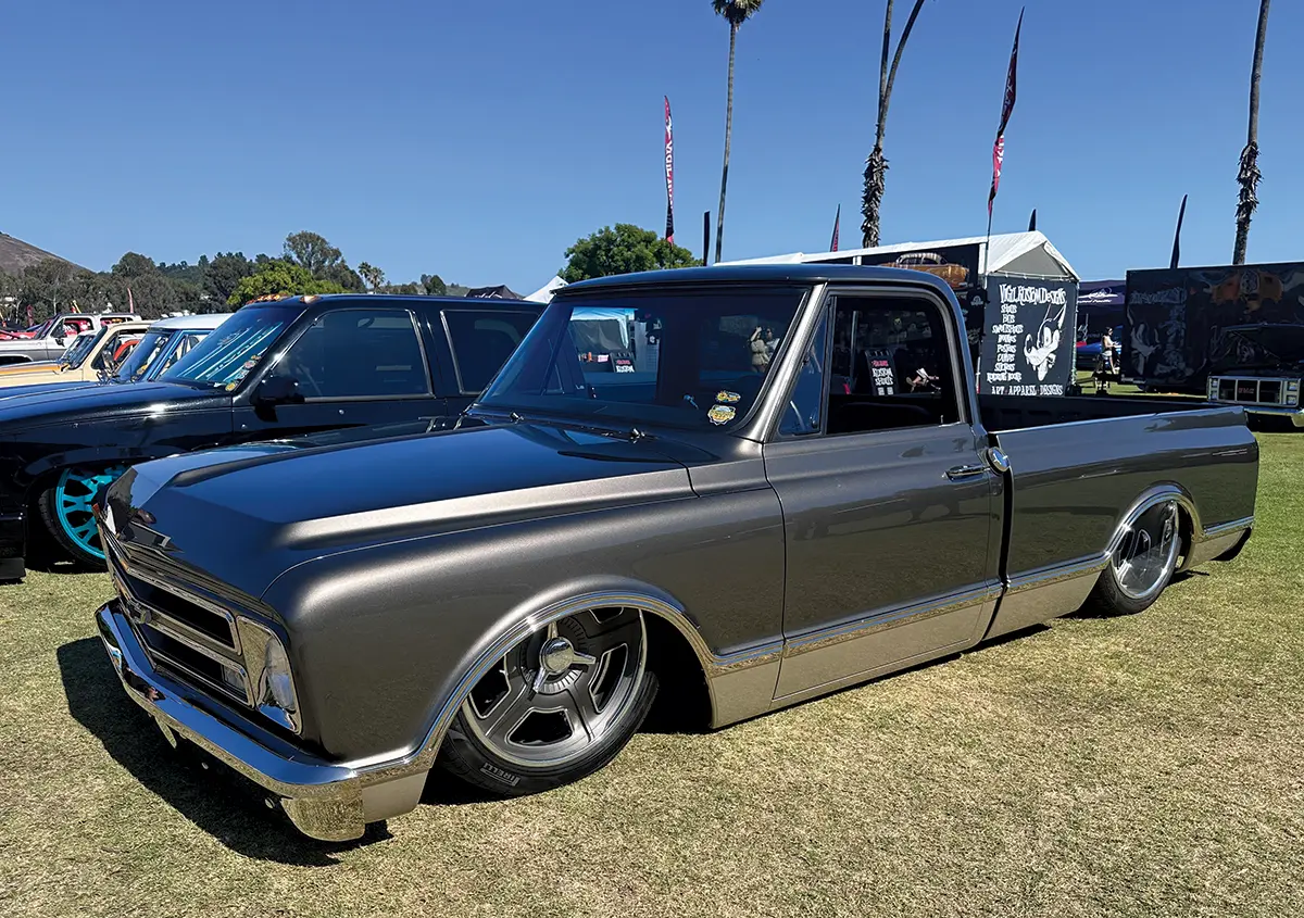 Gray custom truck with sleek, low-profile design and modern wheels