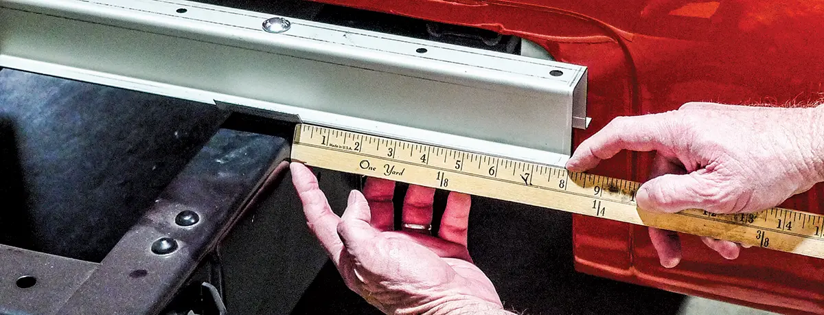 Measuring truck bed alignment on frame for accurate placement