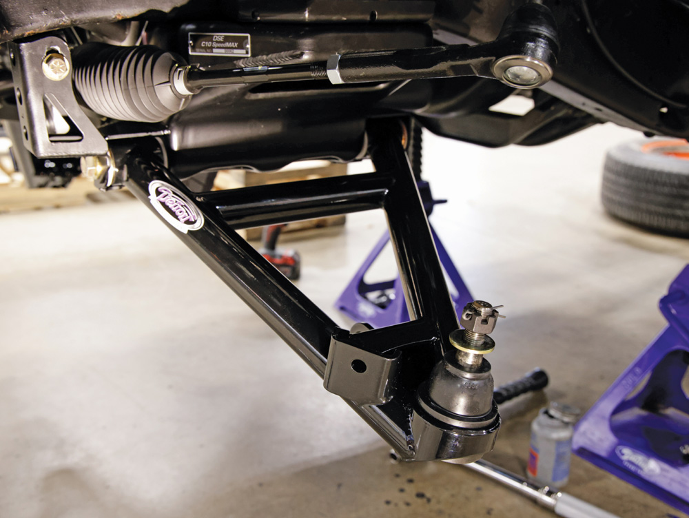 Rack-and-pinion steering assembly from Detroit Speed for precise handling in Chevy C10 suspension system