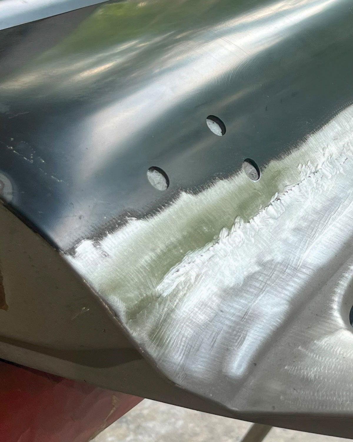 Sanded and blended edges on 1966 Chevy truck door for a seamless finish