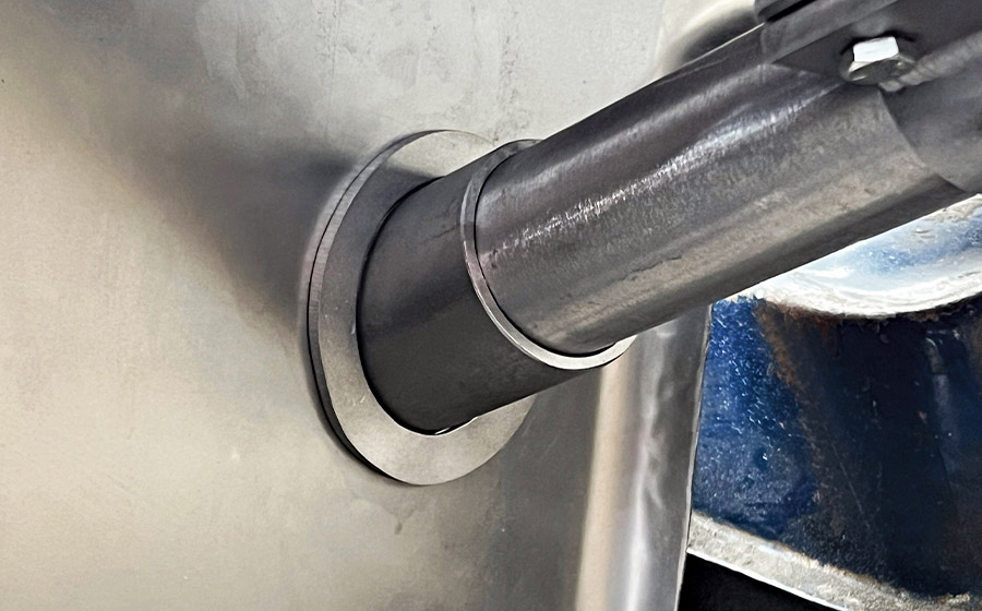 Steel grommet install firewall tubing passthrough clean welds precision engine bay fabrication