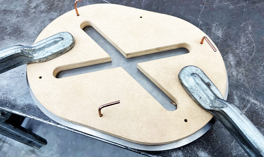 MDF buck and clamps for steel panel forming precision bead rolling vintage car metalwork