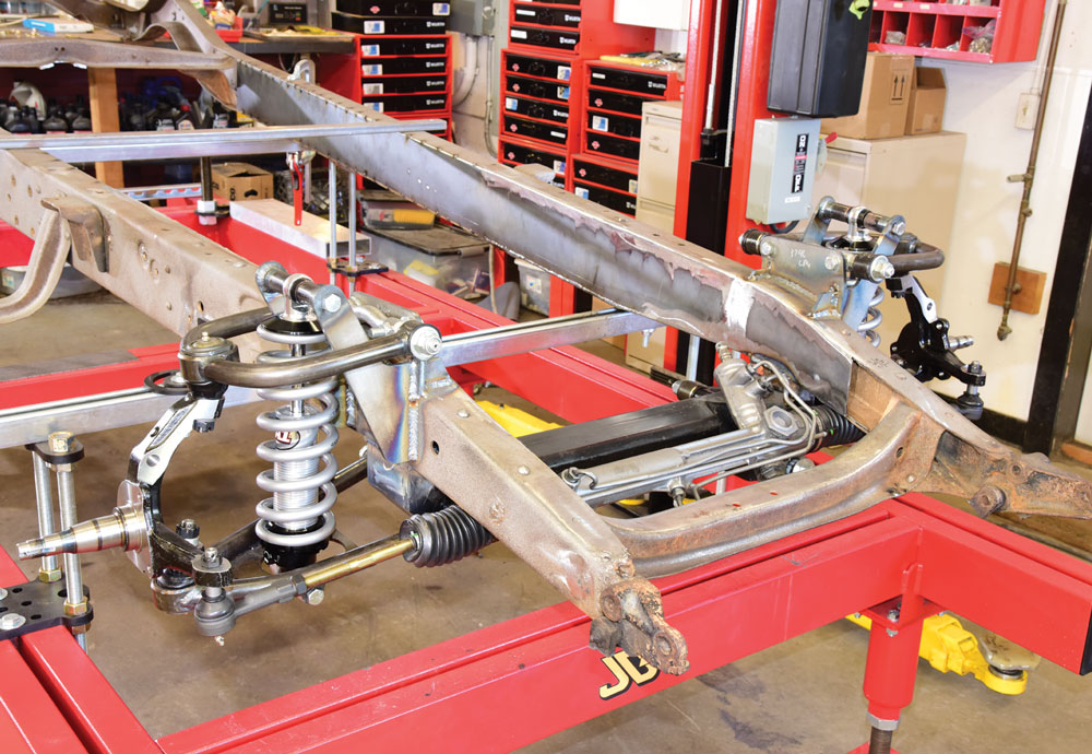 Assembled front suspension on 1946 Chevy truck chassis