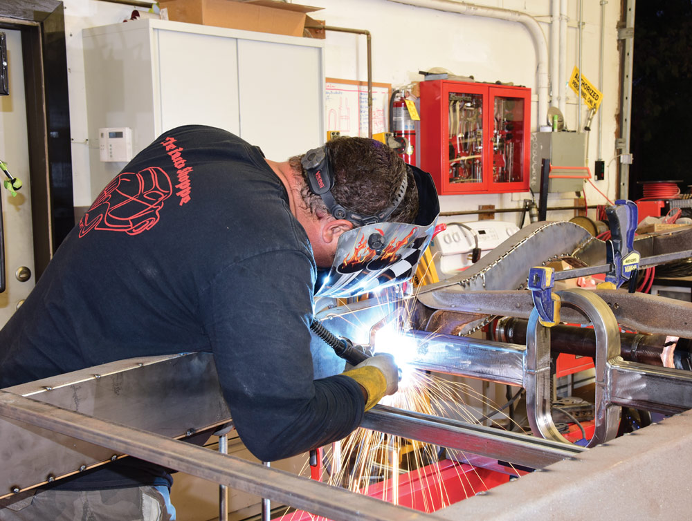 Welding rear suspension brackets on 1946 Chevy truck frame
