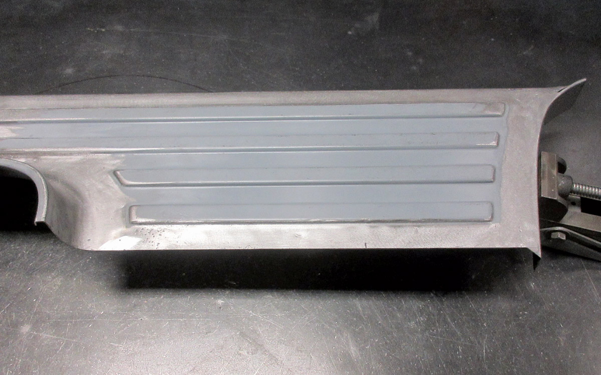 Ford F100 running board fabrication with clean, sharp lines