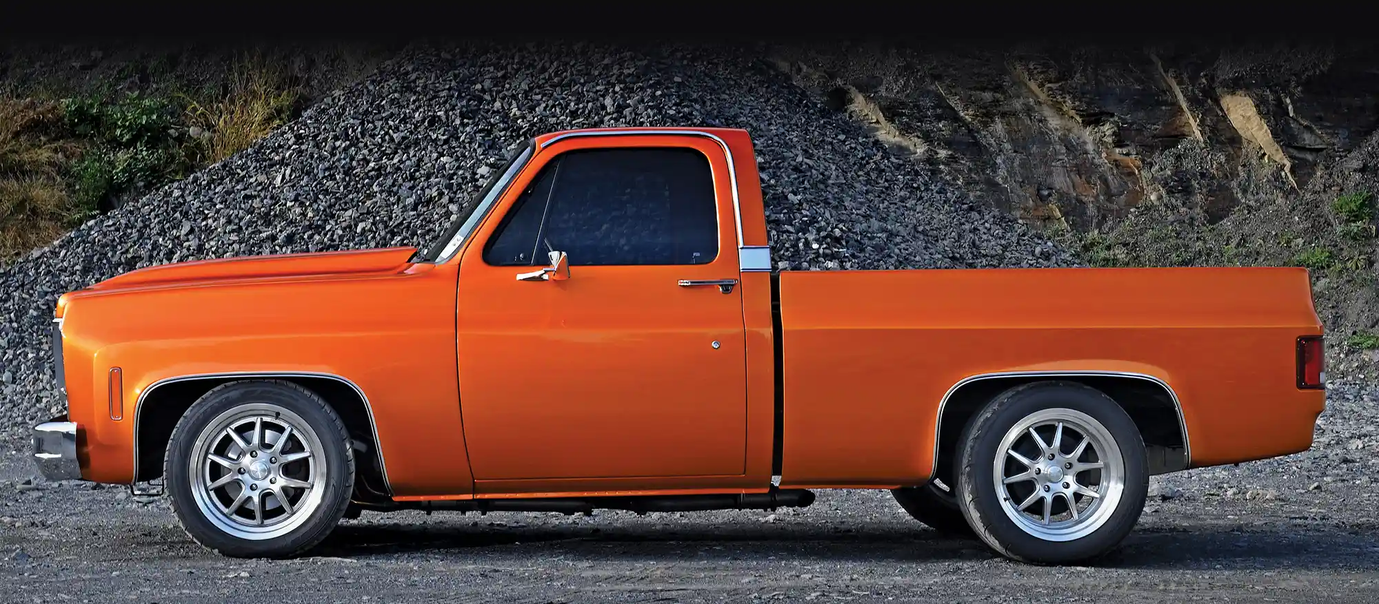 1974 Chevy C10 full side profile custom paint modified body panels smooth truck build