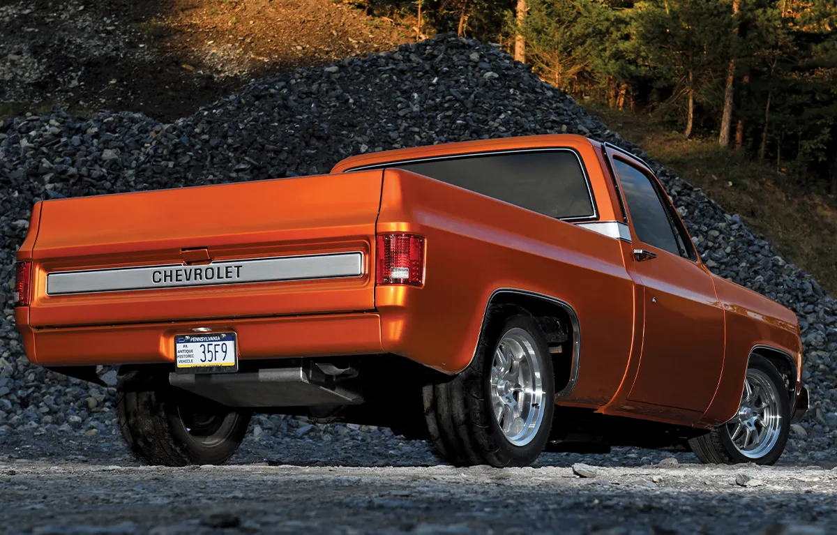 1974 Chevrolet C10 rear three-quarter chrome tailgate lowered suspension custom truck build