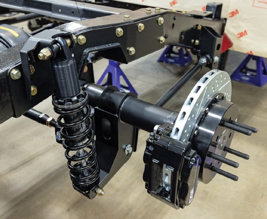 underbody view of C10 with fully installed Quadralink suspension system clean professional setup