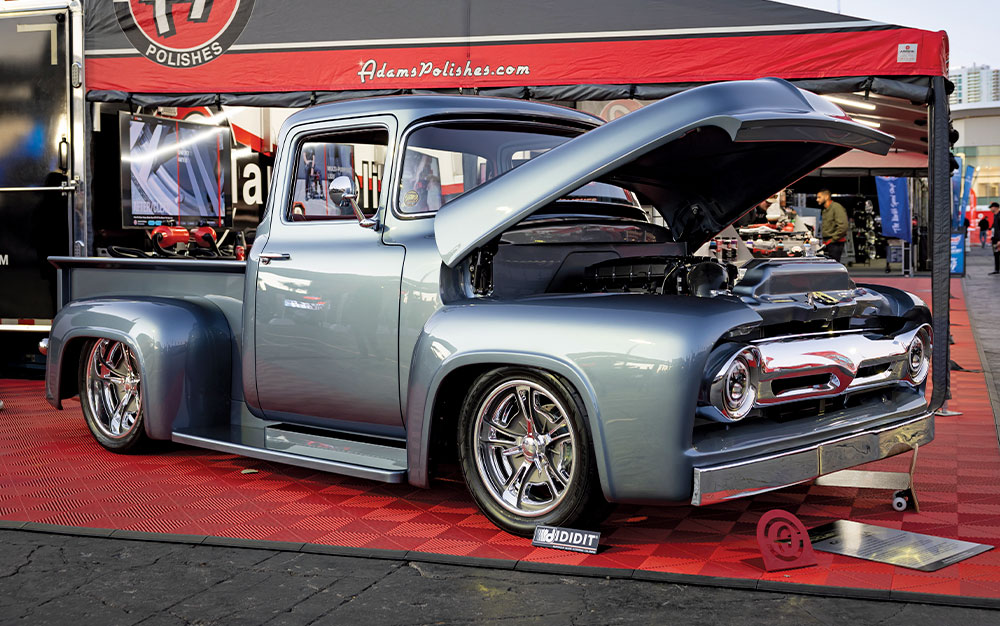 1956 Ford F100 blue restomod chrome wheels SEMA 2024