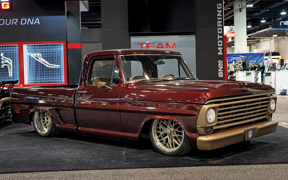 1969 Ford F100 burgundy slammed truck SEMA 2024