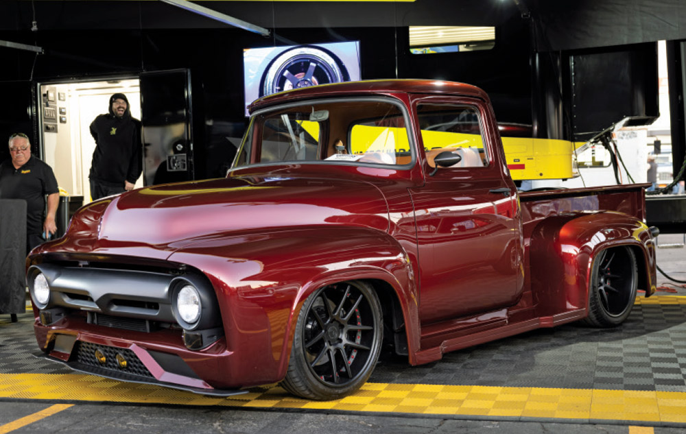 1954 Ford F100 maroon slammed custom truck SEMA 2024