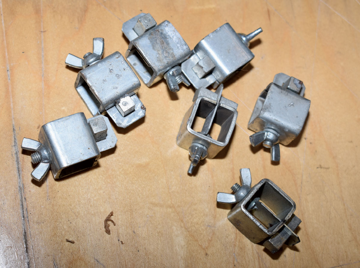 A set of panel clamps used for aligning and securing patch panels