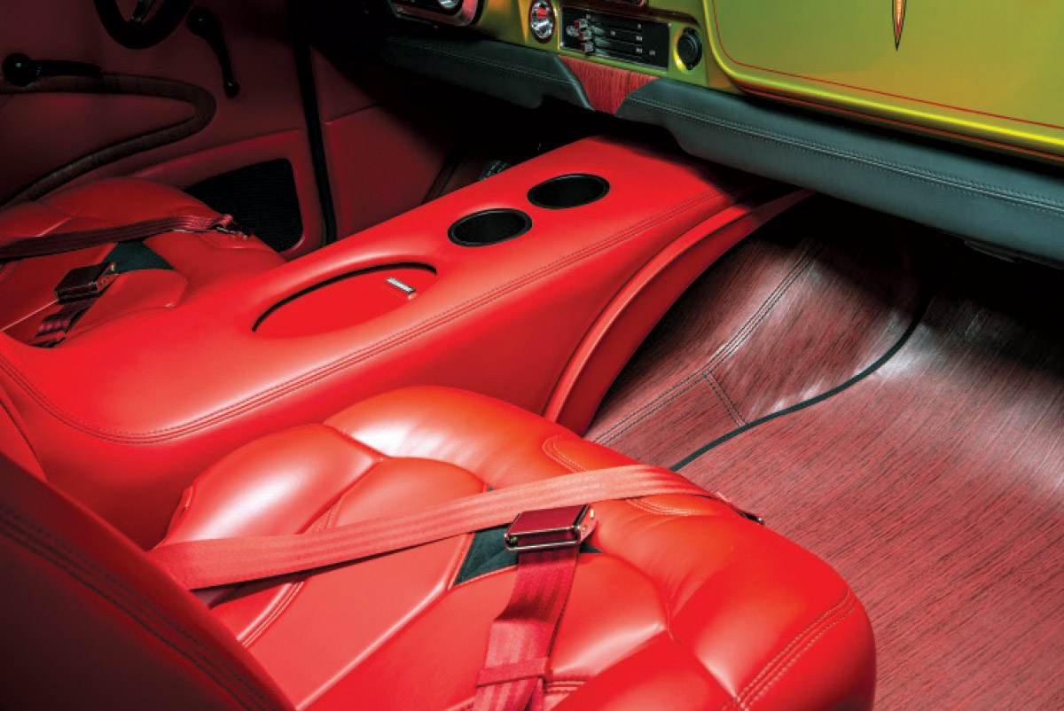 1968 Chevrolet C10 modernized red leather interior with custom center console