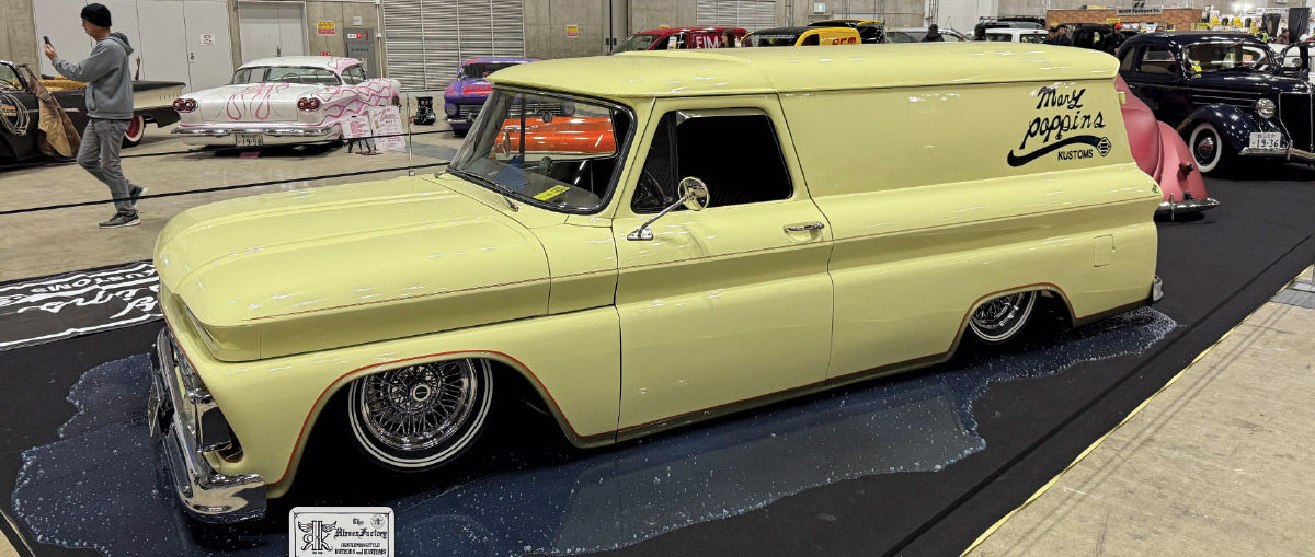 1966 Chevrolet Suburban Panel – Cream-colored, slammed to the ground with wire wheels
