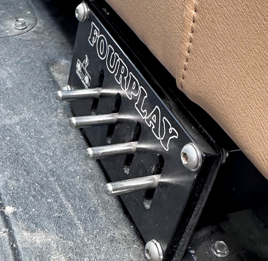 FourPlay Seat Bracket Custom seat mount with FourPlay branding for adjustability