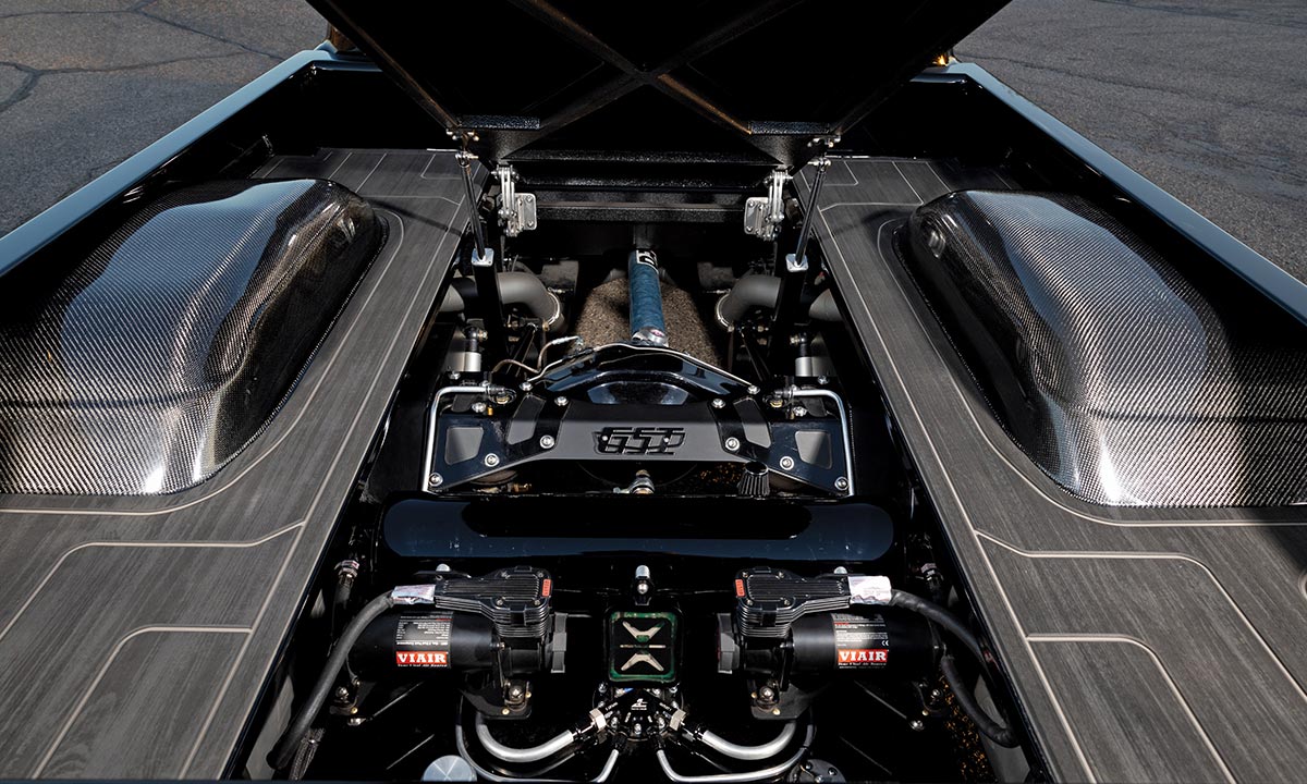 1957 Chevy custom air suspension bed reveal high-tech rear chassis setup