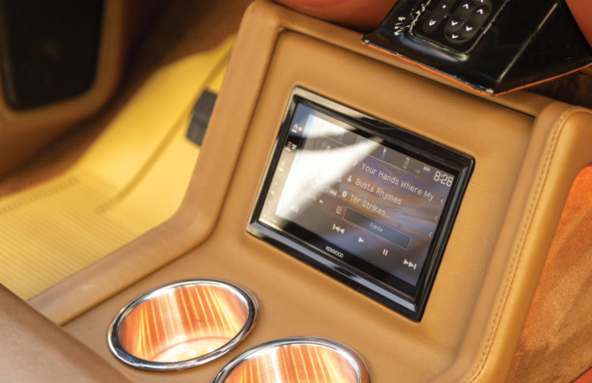 1973 Chevrolet C10 center console Kenwood touchscreen stereo