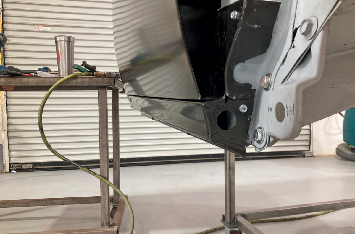 Lower cab corner and rocker panel fully aligned and fastened