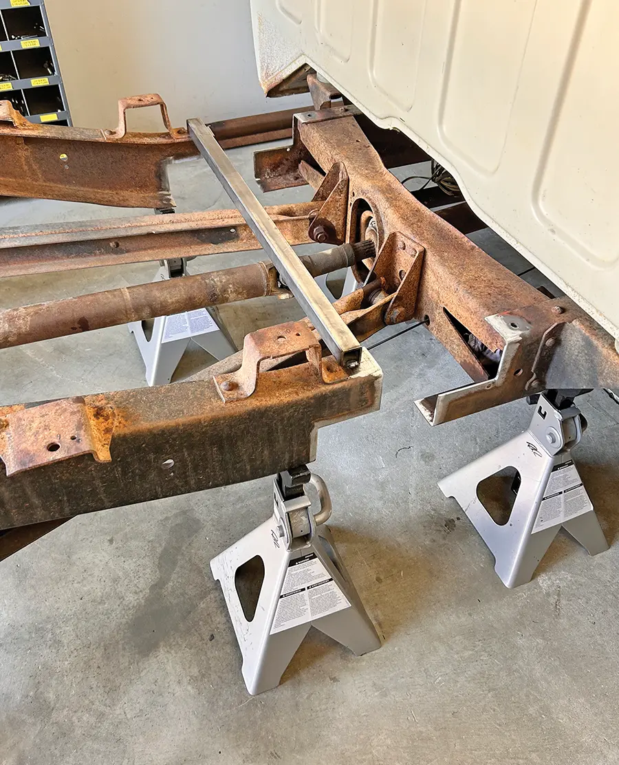 Rear frame section cut and prepped for a notch or shortening