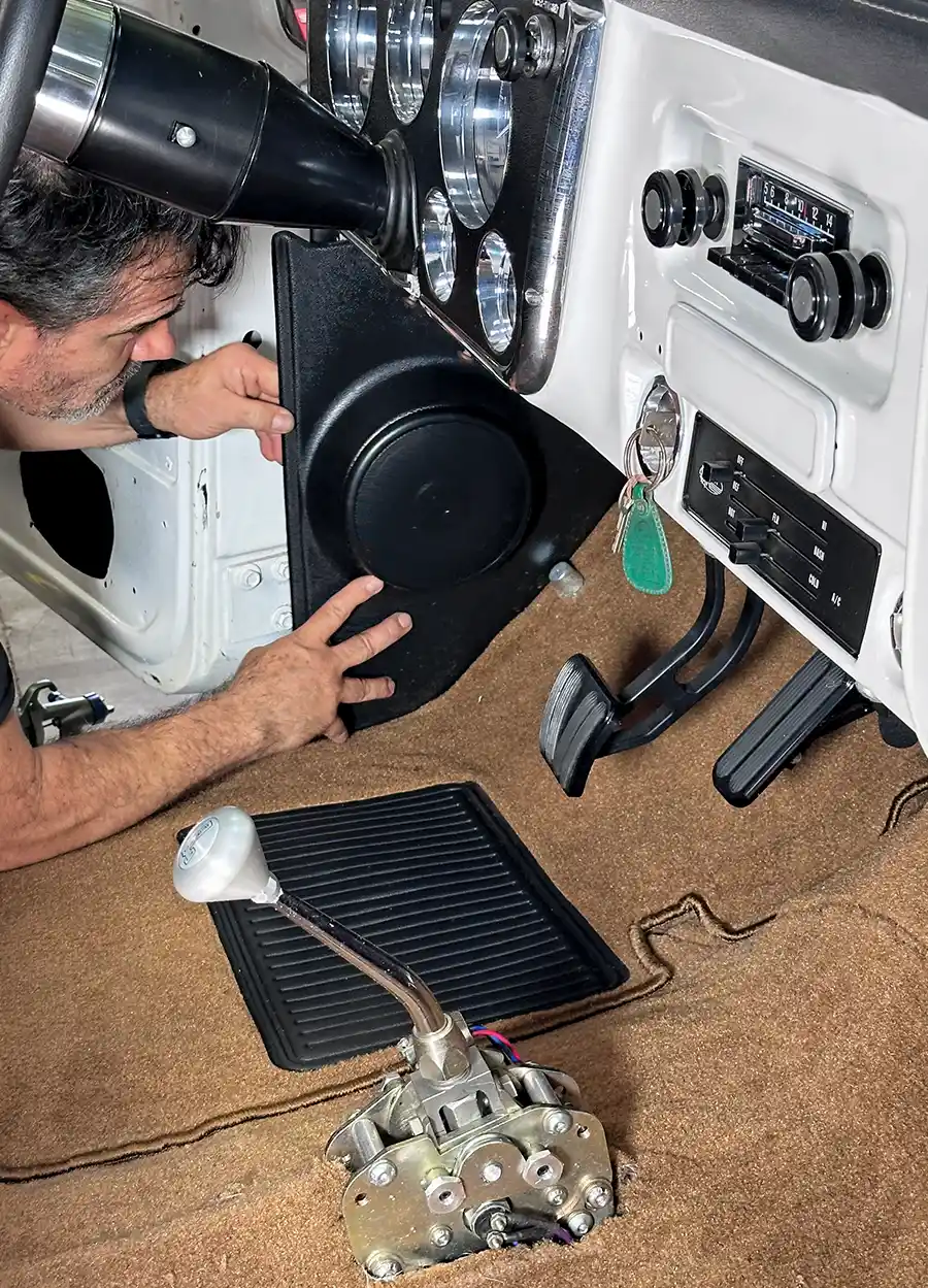 Final carpet alignment and pressing for seamless fit inside C10