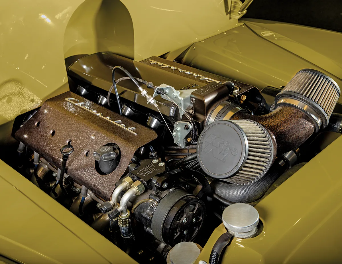 1952 Chevrolet 3100 engine bay featuring a high-performance Chevrolet engine with custom air intake and K&N filters