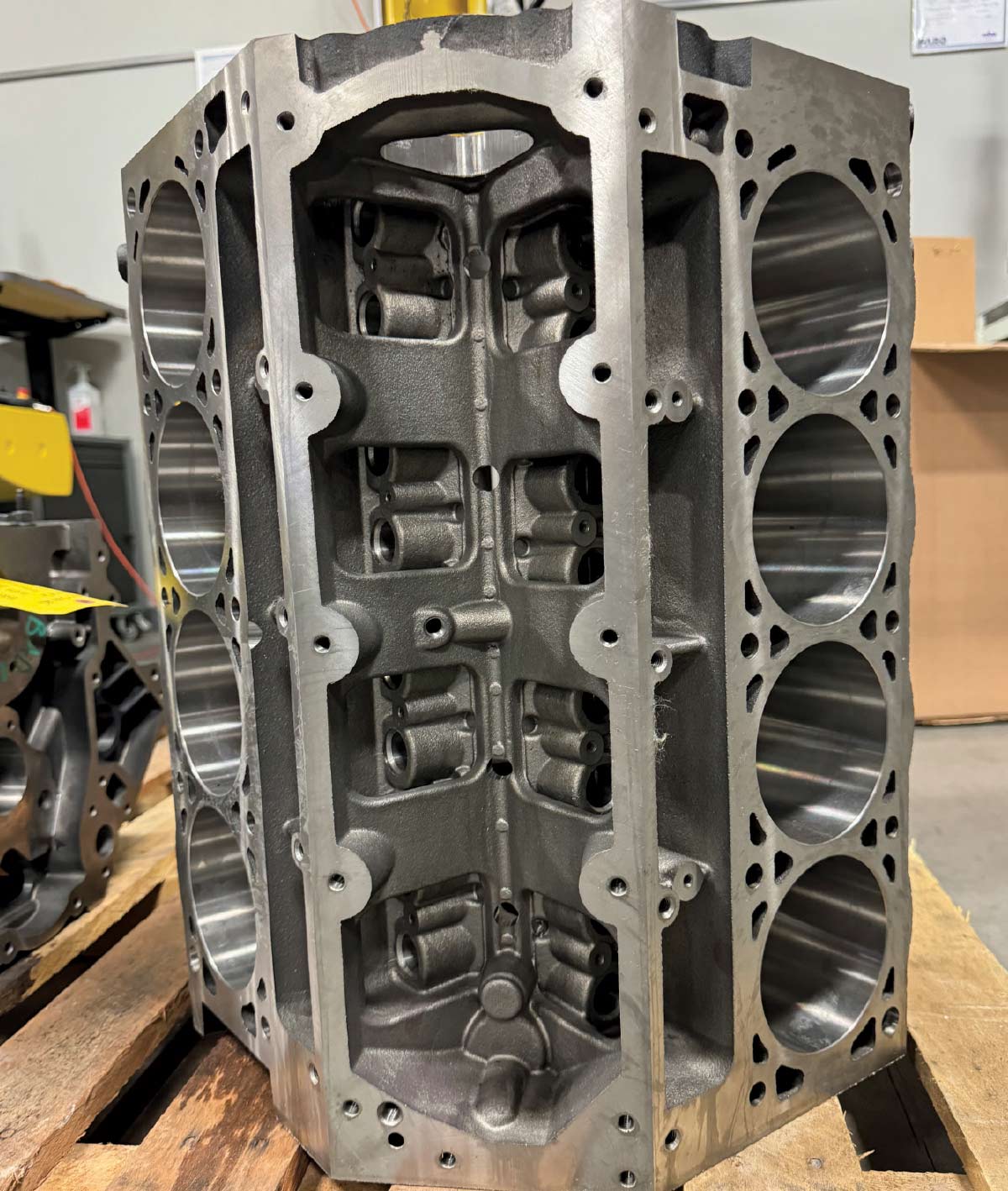 Decked LS engine block, cylinders honed and cleaned, ready for pistons and internals