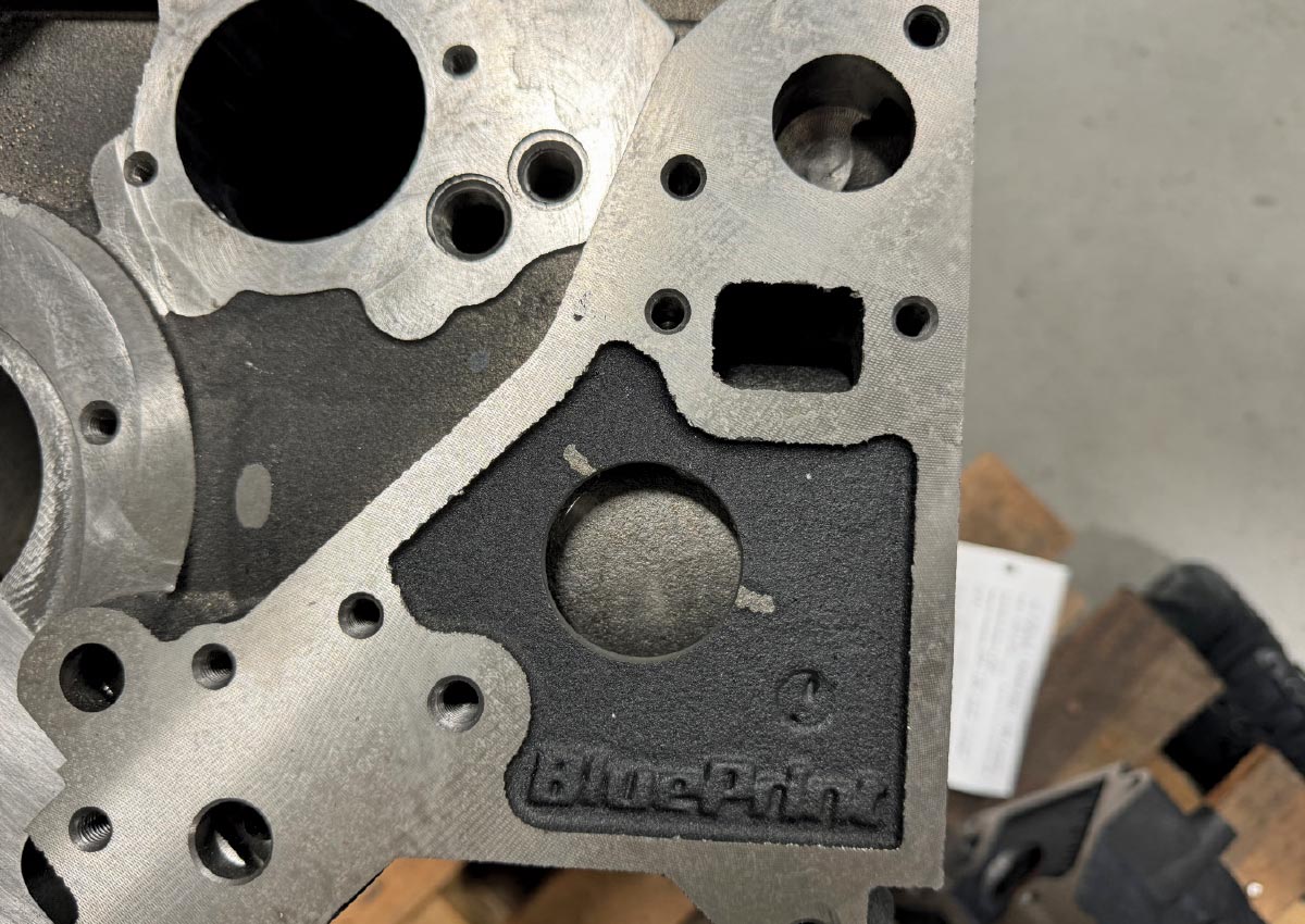 Close-up of block casting, revealing BluePrint’s signature casting marks and clean finish work