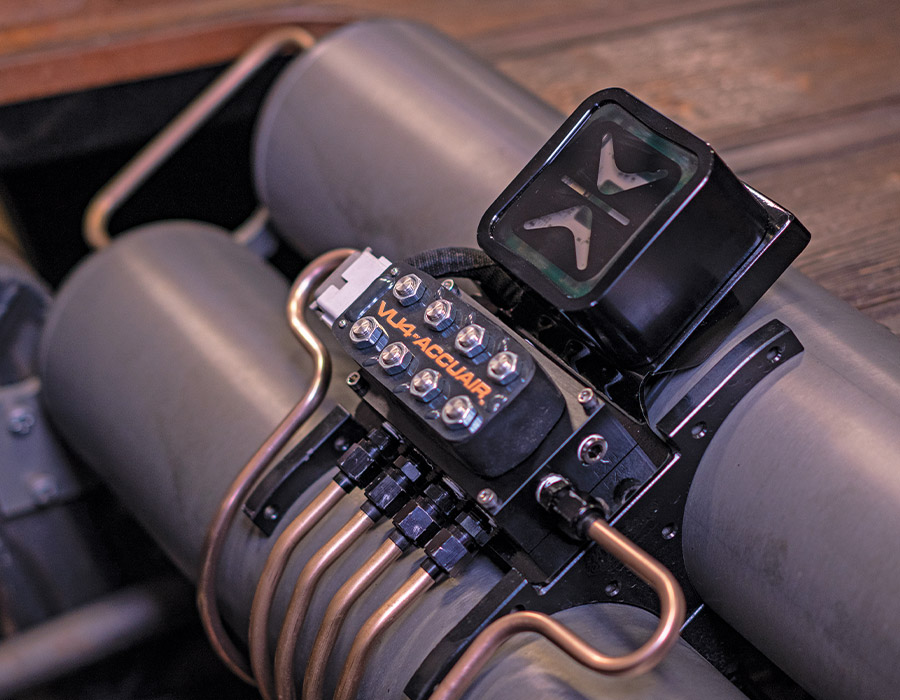 Overhead angle of VU4 install with symmetrical copper lines on a clean crossmember