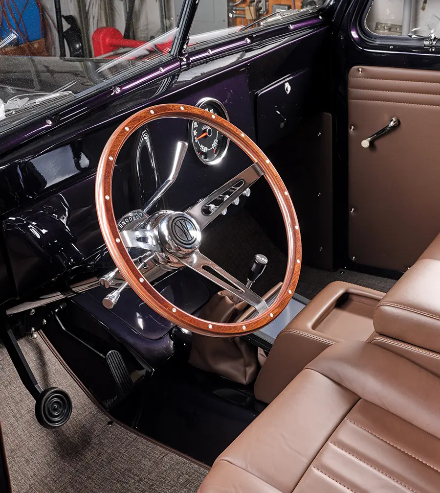 1950 Willys Jeep interior steering wheel wood rim chrome spokes