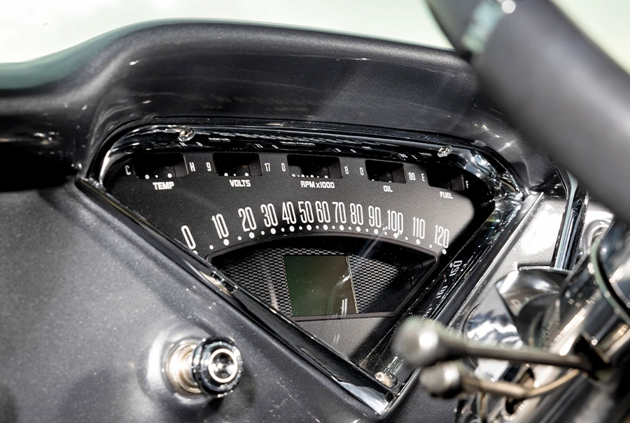 1957 Chevy 3100 digital analog cluster with RPM, volts, oil, and temp readouts